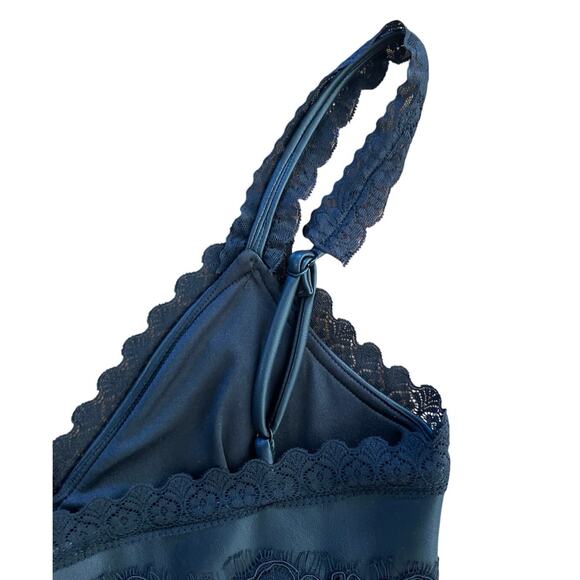 Y2K Faux Black Leather Lace Babydoll Mini Dress Small Dark Romance Whimsigoth - Picture 4 of 8